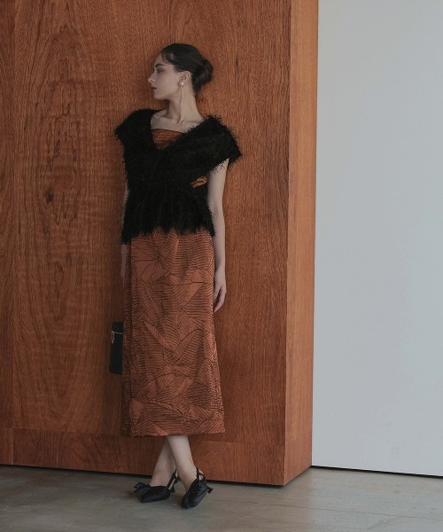 Callarus（カラルス）の「フリンジベスト+デザインキャミワンピースドレス〔Callarus〕（ドレス・レディース・テラコッタ/グレー/ブラック・M/L/LL）」の16枚目の写真