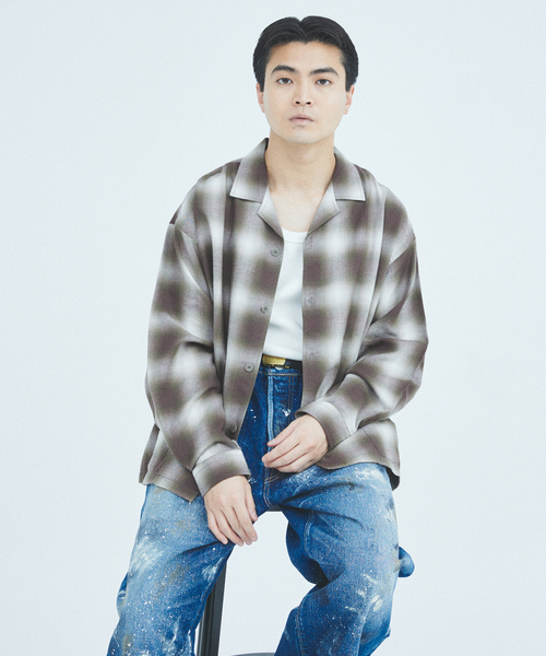 JOURNAL STANDARD J.S HOMESTEAD（ジャーナルスタンダードホームステッド）の「J.S.Homestead / リラックス オンブレ オープン カラー シャツ（シャツ/ブラウス・メンズ・ウッド/ベージュ系その他/チャコールグレー/グレー・LARGE/MEDIUM）」の8枚目の写真