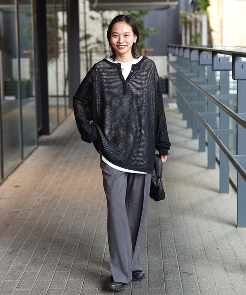 JOURNAL STANDARD（ジャーナルスタンダード）の「《追加》ヘンリーメッシュニット（ニット/セーター・レディース・ブラウン/ライトグレー/ブラック・FREE）」の4枚目の写真