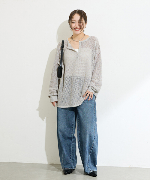 JOURNAL STANDARD（ジャーナルスタンダード）の「《追加》ヘンリーメッシュニット（ニット/セーター・レディース・ブラウン/ライトグレー/ブラック・FREE）」の5枚目の写真