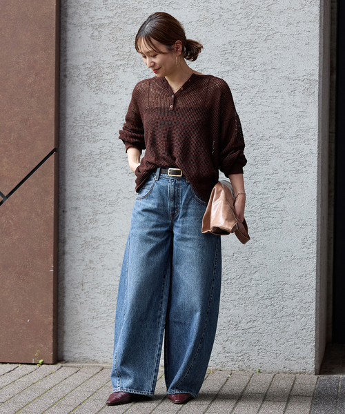 JOURNAL STANDARD（ジャーナルスタンダード）の「《追加》ヘンリーメッシュニット（ニット/セーター・レディース・ブラウン/ライトグレー/ブラック・FREE）」の6枚目の写真