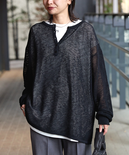 JOURNAL STANDARD（ジャーナルスタンダード）の「《追加》ヘンリーメッシュニット（ニット/セーター・レディース・ブラウン/ライトグレー/ブラック・FREE）」の9枚目の写真