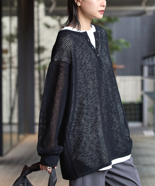 JOURNAL STANDARD（ジャーナルスタンダード）の「《追加》ヘンリーメッシュニット（ニット/セーター・レディース・ブラウン/ライトグレー/ブラック・FREE）」の11枚目の写真