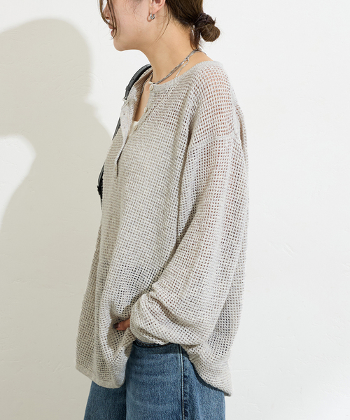 JOURNAL STANDARD（ジャーナルスタンダード）の「《追加》ヘンリーメッシュニット（ニット/セーター・レディース・ブラウン/ライトグレー/ブラック・FREE）」の13枚目の写真