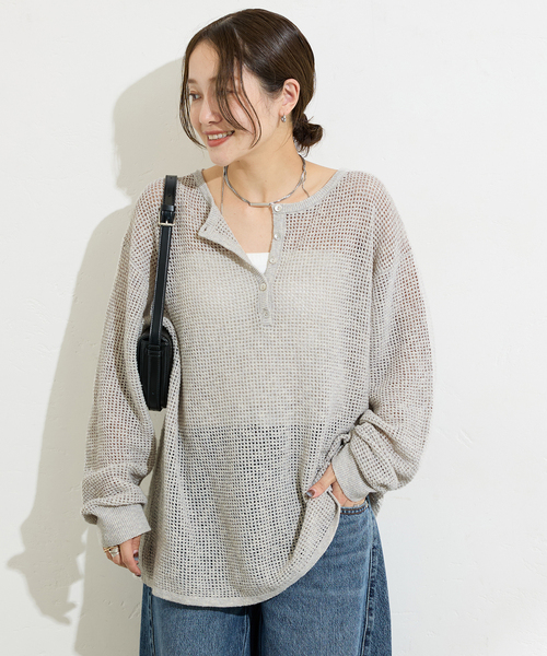 JOURNAL STANDARD（ジャーナルスタンダード）の「《追加》ヘンリーメッシュニット（ニット/セーター・レディース・ブラウン/ライトグレー/ブラック・FREE）」の15枚目の写真