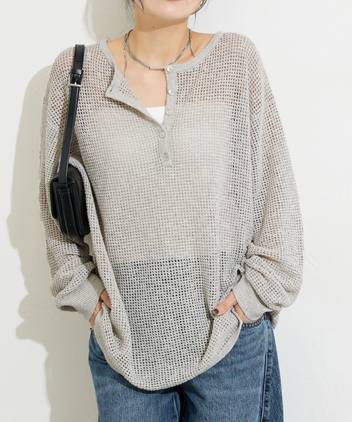 JOURNAL STANDARD（ジャーナルスタンダード）の「《追加》ヘンリーメッシュニット（ニット/セーター・レディース・ブラウン/ライトグレー/ブラック・FREE）」の16枚目の写真