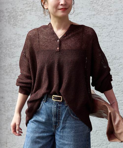 JOURNAL STANDARD（ジャーナルスタンダード）の「《追加》ヘンリーメッシュニット（ニット/セーター・レディース・ブラウン/ライトグレー/ブラック・FREE）」の20枚目の写真