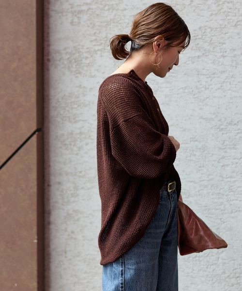 JOURNAL STANDARD（ジャーナルスタンダード）の「《追加》ヘンリーメッシュニット（ニット/セーター・レディース・ブラウン/ライトグレー/ブラック・FREE）」の21枚目の写真