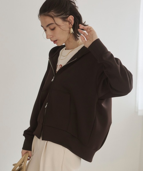 ANGIE(アンジー)の「ダンボール ダブルジップパーカー フーディー / 秋服(パーカー・レディース・杢グレー/ブラウン/ネイビー/ブラック・MEDIUM/SMALL)」の19枚目の写真