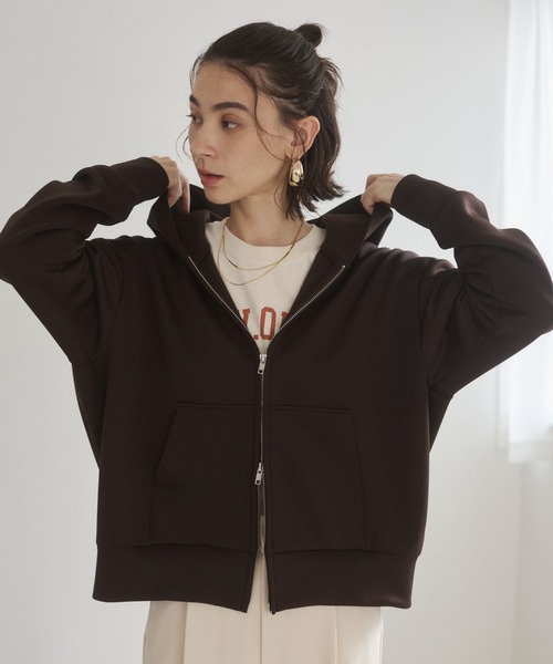 ANGIE(アンジー)の「ダンボール ダブルジップパーカー フーディー / 秋服(パーカー・レディース・杢グレー/ブラウン/ネイビー/ブラック・MEDIUM/SMALL)」の21枚目の写真