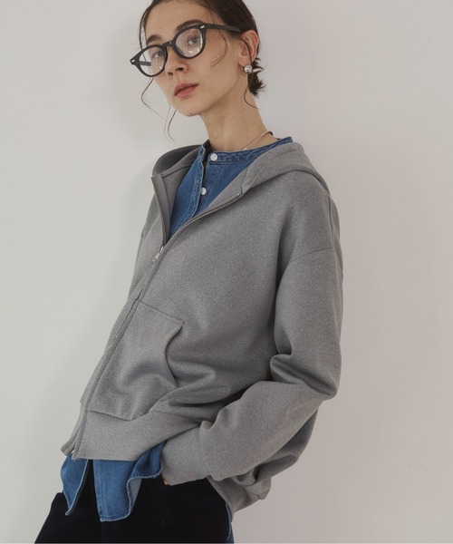 ANGIE(アンジー)の「ダンボール ダブルジップパーカー フーディー / 秋服(パーカー・レディース・杢グレー/ブラウン/ネイビー/ブラック・MEDIUM/SMALL)」の5枚目の写真