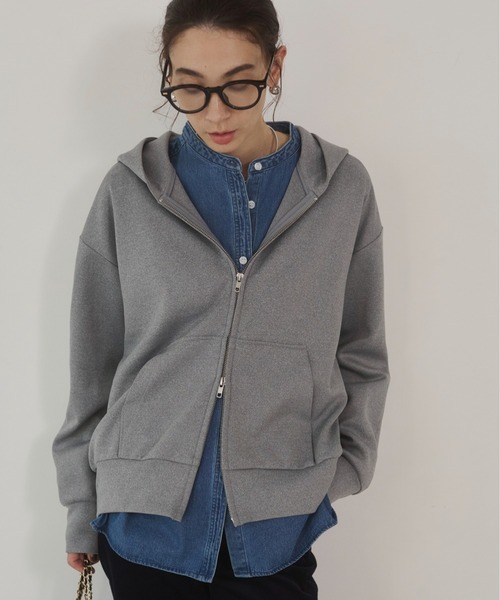 ANGIE(アンジー)の「ダンボール ダブルジップパーカー フーディー / 秋服(パーカー・レディース・杢グレー/ブラウン/ネイビー/ブラック・MEDIUM/SMALL)」の7枚目の写真