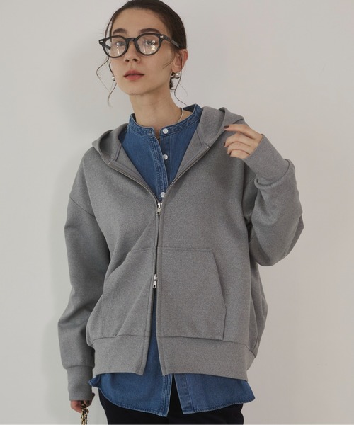 ANGIE(アンジー)の「ダンボール ダブルジップパーカー フーディー / 秋服(パーカー・レディース・杢グレー/ブラウン/ネイビー/ブラック・MEDIUM/SMALL)」の8枚目の写真