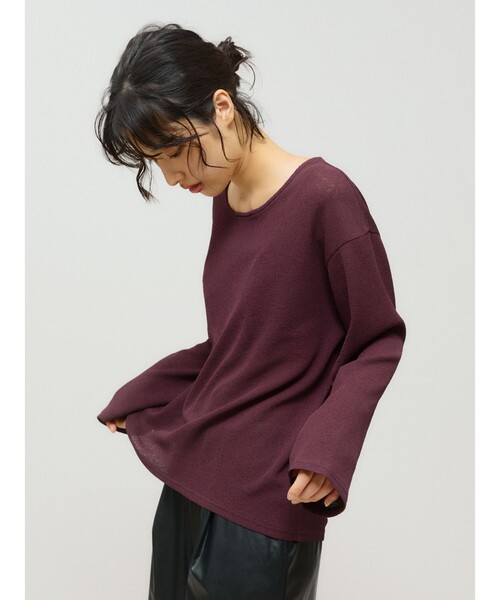 MIDIUMISOLID（ミディウミソリッド）の「MIDIUMISOLID for Ladies シアーワッフルプルオーバー（Tシャツ/カットソー・レディース・オレンジ/ブラック/オフホワイト/ワインレッド・FREE）」の12枚目の写真