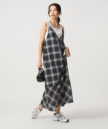 TW グレンチェック 白襟 ワンピース （ロング・マキシ丈