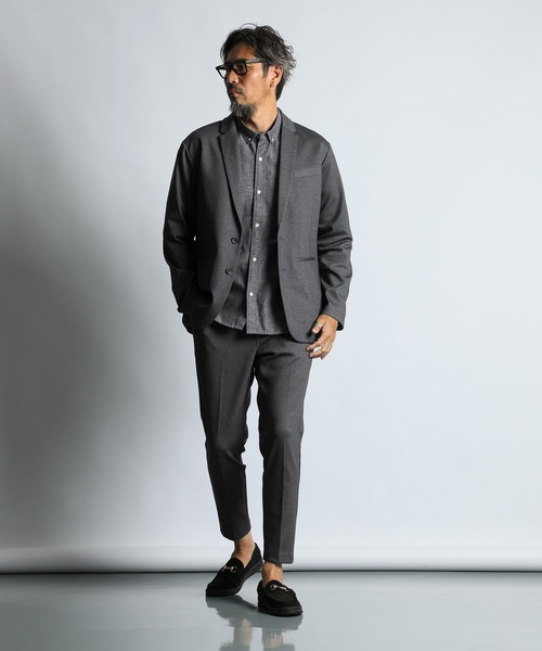 The DUFFER of ST.GEORGE（ザダファーオブセントジョージ）の「SET UP COMFORT JERSEY JACKET：セットアップ コンフォート ジャージジャケット（テーラードジャケット・メンズ・チャコールグレー/ライトグレー・MEDIUM/SMALL/X-LARGE/LARGE）」の3枚目の写真