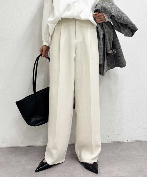 セール】【シワになりにくい】ジャージータックワイドパンツ