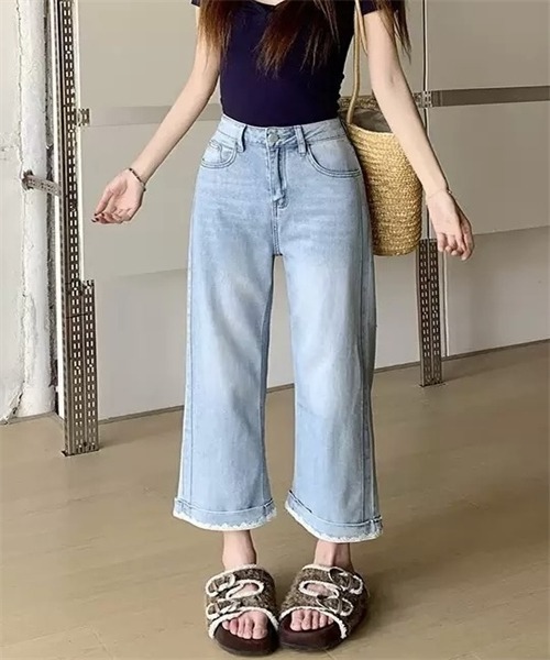 FREE STYLISTS（フリー スタイリスト）の「裾レース9分丈デニムパンツ（デニムパンツ・レディース・ライトブルー/インディゴブルー・M/L/4XL/XL/2XL/3XL/5XL/S）」の6枚目の写真