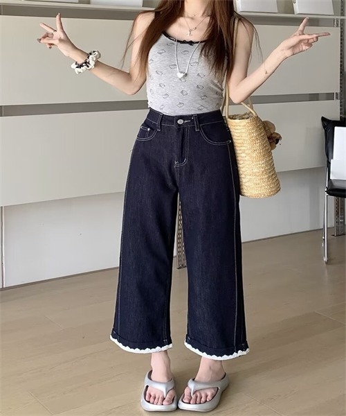 FREE STYLISTS（フリー スタイリスト）の「裾レース9分丈デニムパンツ（デニムパンツ・レディース・ライトブルー/インディゴブルー・M/L/4XL/XL/2XL/3XL/5XL/S）」の20枚目の写真