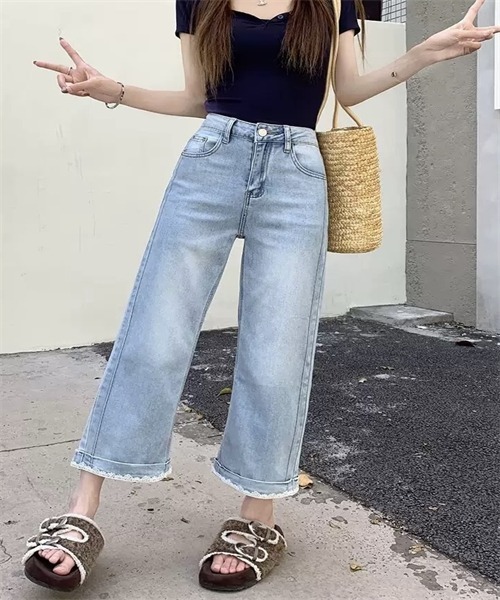 FREE STYLISTS（フリー スタイリスト）の「裾レース9分丈デニムパンツ（デニムパンツ・レディース・ライトブルー/インディゴブルー・M/L/4XL/XL/2XL/3XL/5XL/S）」の9枚目の写真