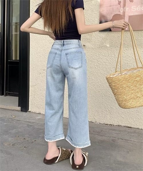 FREE STYLISTS（フリー スタイリスト）の「裾レース9分丈デニムパンツ（デニムパンツ・レディース・ライトブルー/インディゴブルー・M/L/4XL/XL/2XL/3XL/5XL/S）」の17枚目の写真