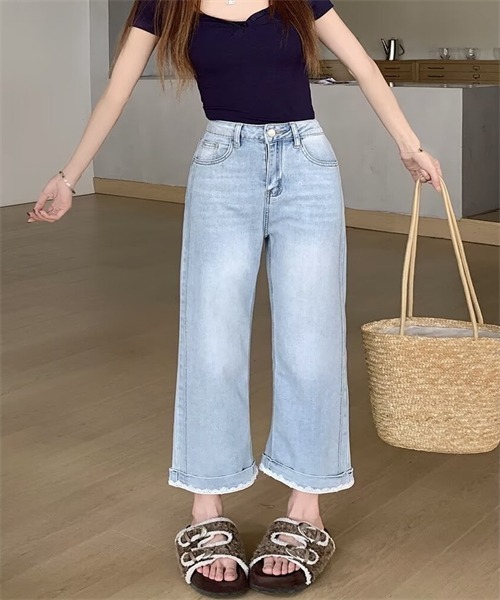 FREE STYLISTS（フリー スタイリスト）の「裾レース9分丈デニムパンツ（デニムパンツ・レディース・ライトブルー/インディゴブルー・M/L/4XL/XL/2XL/3XL/5XL/S）」の7枚目の写真