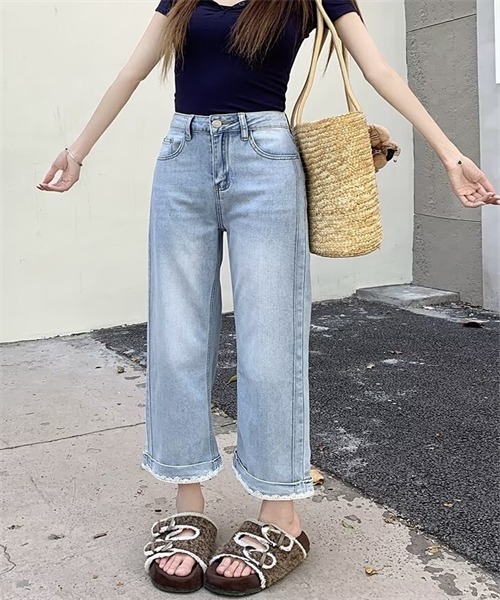 FREE STYLISTS（フリー スタイリスト）の「裾レース9分丈デニムパンツ（デニムパンツ・レディース・ライトブルー/インディゴブルー・M/L/4XL/XL/2XL/3XL/5XL/S）」の10枚目の写真