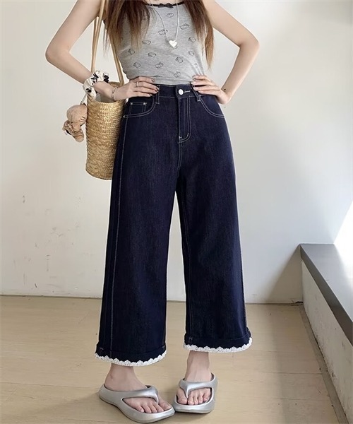 FREE STYLISTS（フリー スタイリスト）の「裾レース9分丈デニムパンツ（デニムパンツ・レディース・ライトブルー/インディゴブルー・M/L/4XL/XL/2XL/3XL/5XL/S）」の21枚目の写真