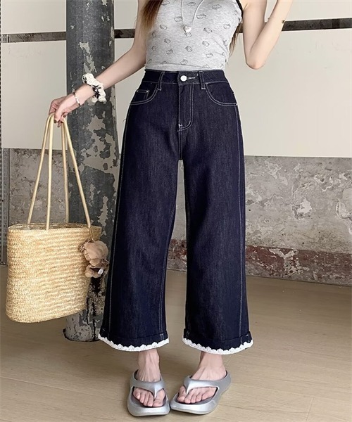 FREE STYLISTS（フリー スタイリスト）の「裾レース9分丈デニムパンツ（デニムパンツ・レディース・ライトブルー/インディゴブルー・M/L/4XL/XL/2XL/3XL/5XL/S）」の19枚目の写真