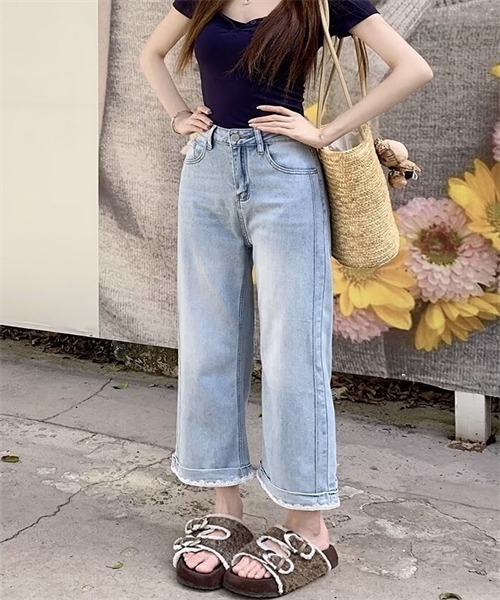 FREE STYLISTS（フリー スタイリスト）の「裾レース9分丈デニムパンツ（デニムパンツ・レディース・ライトブルー/インディゴブルー・M/L/4XL/XL/2XL/3XL/5XL/S）」の13枚目の写真