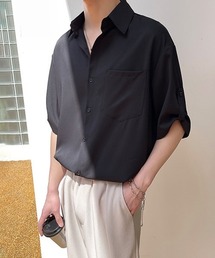 【NOWLE】半袖 ボタン シルキー とろみシャツ
