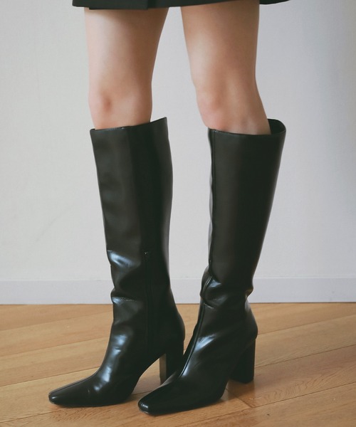 EIMY ISTOIRE（エイミーイストワール）の「スクエアトゥロングブーツ（ブーツ・レディース・ブラウン/ブラック・M/S/L）」の2枚目の写真