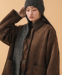 HEILIS（ヘイリス）の「フェイクムートンコート / ブラック ブラウン ムートン ボア ミドル丈 韓国 カジュアル 無地 フェミニン コート アウター ジャケット 冬服（ムートンコート）」