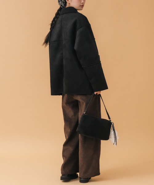 フェイクムートンコート / ブラック ブラウン ムートン ボア ミドル丈