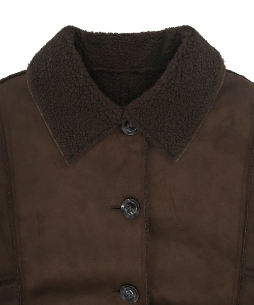 フェイクムートンコート / ブラック ブラウン ムートン ボア ミドル丈