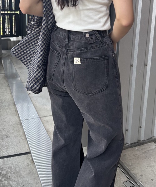 セール】ウエスト調整可能 / ダブルボタンフレアデニムパンツ（デニム