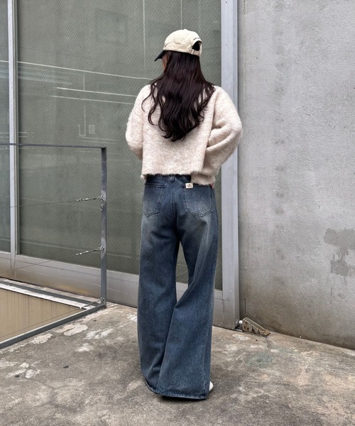 ウエスト調整可能 / ダブルボタンフレアデニムパンツ（デニムパンツ