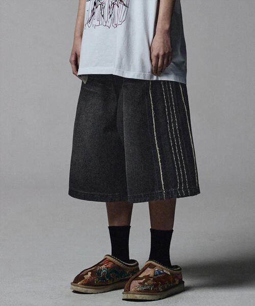 NOT4NERD（ノットフォーナード）の「NOT4NERD/ノットフォーナード/Thorns Line Cut Off Shorts（デニムパンツ・メンズ・ブラック/ブルー・XL/L）」の12枚目の写真