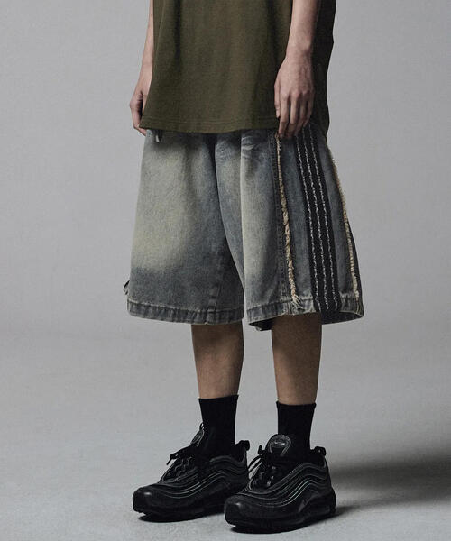 NOT4NERD（ノットフォーナード）の「NOT4NERD/ノットフォーナード/Thorns Line Cut Off Shorts（デニムパンツ・メンズ・ブラック/ブルー・XL/L）」の9枚目の写真