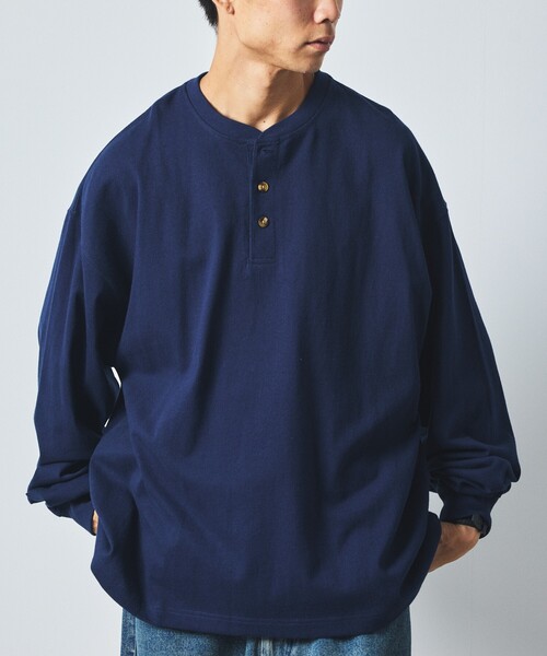 FREAK'S STORE（フリークスストア）の「限定展開 9オンス Heavyweight ビッグシルエット ヘンリーネック ロングスリーブTシャツ/ヘビーウェイト/ロンTEE（Tシャツ/カットソー・メンズ・ネイビー/スミクロ/ホワイト/ブラック/アッシュグレー・SMALL/MEDIUM/LARGE）」の5枚目の写真