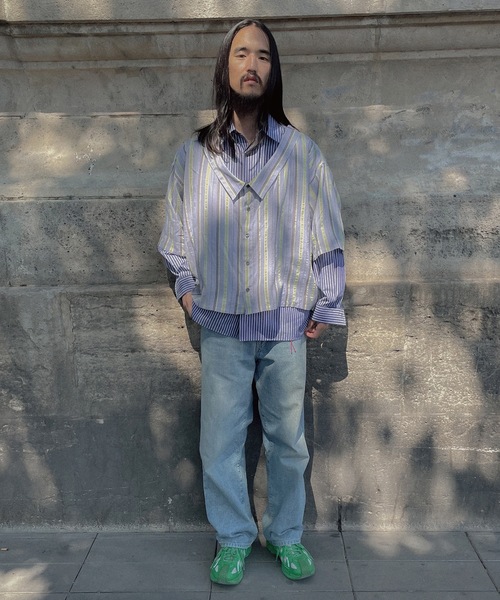 amok（アモク）の「TWO-IN-ONE SHIRT（シャツ/ブラウス・メンズ・ブルー/ベージュ・L/M/S）」の8枚目の写真