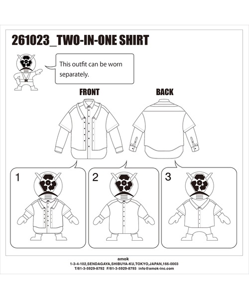 amok（アモク）の「TWO-IN-ONE SHIRT（シャツ/ブラウス・メンズ・ブルー/ベージュ・L/M/S）」の7枚目の写真