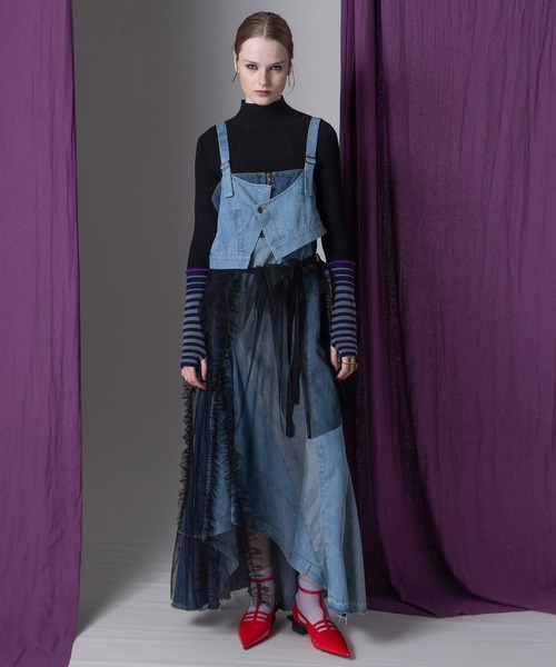 AULA AILA（アウラアイラ）の「フロントアンドバックデニムジャンパースカート（ジャンパースカート・レディース・ブルー/ブラック/インディゴブルー・0/1）」の5枚目の写真