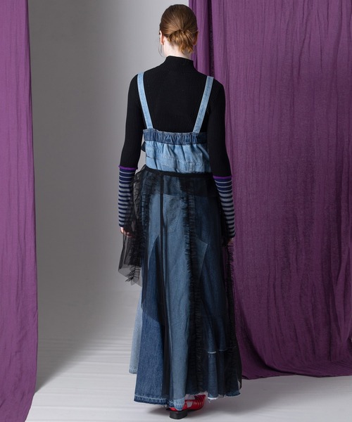 AULA AILA（アウラアイラ）の「フロントアンドバックデニムジャンパースカート（ジャンパースカート・レディース・ブルー/ブラック/インディゴブルー・0/1）」の6枚目の写真