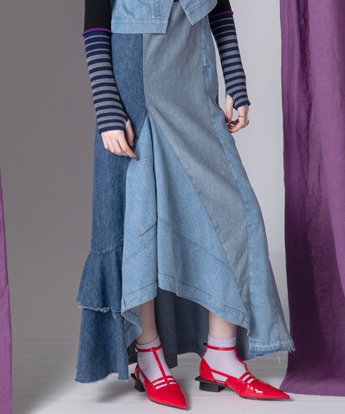 AULA AILA（アウラアイラ）の「フロントアンドバックデニムジャンパースカート（ジャンパースカート・レディース・ブルー/ブラック/インディゴブルー・0/1）」の10枚目の写真