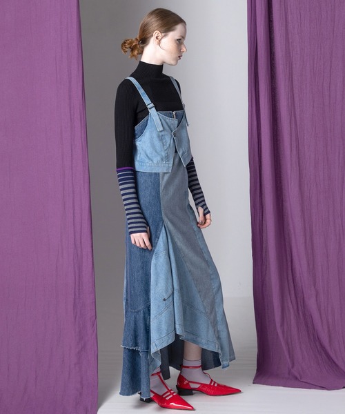 AULA AILA（アウラアイラ）の「フロントアンドバックデニムジャンパースカート（ジャンパースカート・レディース・ブルー/ブラック/インディゴブルー・0/1）」の13枚目の写真