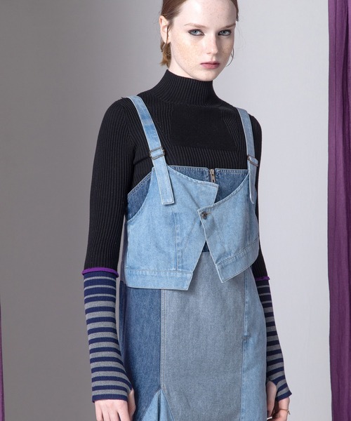 AULA AILA（アウラアイラ）の「フロントアンドバックデニムジャンパースカート（ジャンパースカート・レディース・ブルー/ブラック/インディゴブルー・0/1）」の8枚目の写真