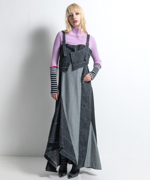 AULA AILA（アウラアイラ）の「フロントアンドバックデニムジャンパースカート（ジャンパースカート・レディース・ブルー/ブラック/インディゴブルー・0/1）」の18枚目の写真