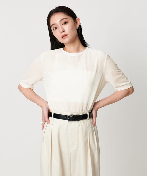 MARW UNITED ARROWS(マルゥ ユナイテッドアローズ)の「<MARW UNITED ARROWS>シアー ベロア カットソー(Tシャツ/カットソー・レディース・オフホワイト/グレー系/ブラック・FREE)」の1枚目の写真