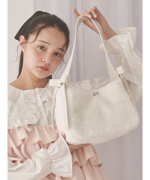 merry jenny（メリージェニー）の「Dream Garden-tulip ribbon lace tote（トートバッグ・レディース・オフホワイト/グレー/ピンク/アイボリー/ミント・FREE）」の2枚目の写真